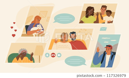Family people characters virtual communication vector illustration 117326979