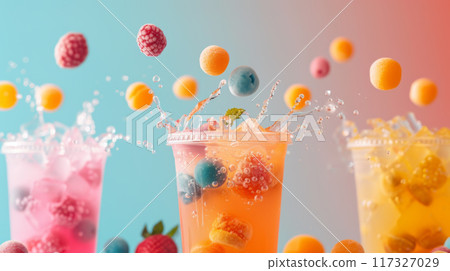 Vibrant Bubble Tea with Splashes and Fruits 117327029