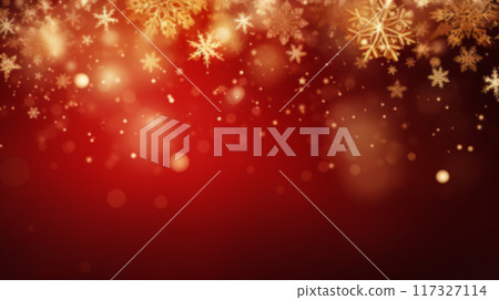 Festive Golden Snowflakes on Red Background 117327114