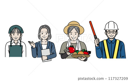 Active seniors Illustration of working elderly people Active seniors Illustration of working elderly people 117327209