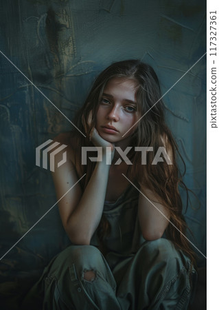 Close-up of woman in deep anxiety 117327361