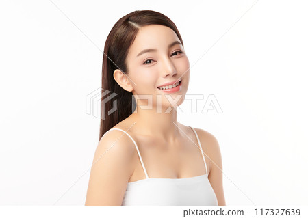 Beautiful young asian woman with clean fresh skin on white background, Face care, Facial treatment, Cosmetology, beauty and spa, Asian women portrait. 117327639