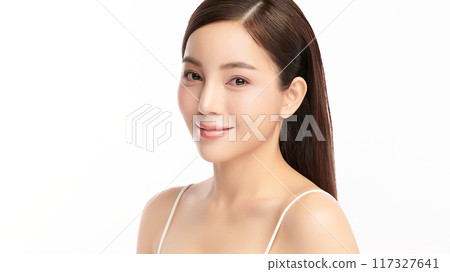 Beautiful young asian woman with clean fresh skin on white background, Face care, Facial treatment, Cosmetology, beauty and spa, Asian women portrait. Beautiful young asian woman with clean fresh skin on white background, Face care, Facial treatment, Cosmetology, beauty and spa, Asian women portrait. 117327641