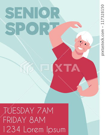 Sports vector poster with a workout schedule for the elderly on a blue background Sports vector poster with a workout schedule for the elderly on a blue background 117328150