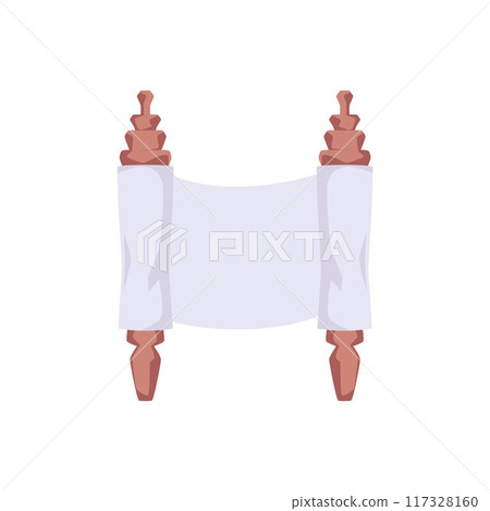 Paper scroll with wooden handles vector icon, horizontal vintage empty paper roll, ancient Jewish Passover symbol 117328160