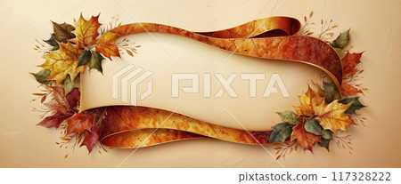 Elegant autumn leaves ribbon banner forming a wavy shape with copy space for your text or advertising 117328222