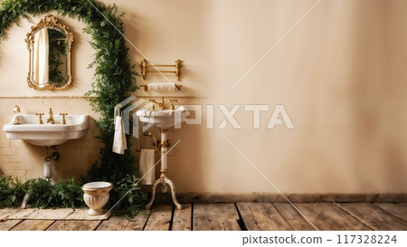 Elegant bathroom interior design with copy space banner for text and advertising 117328224