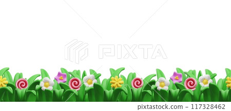 Colorful flowers and grass border 3d icon vector illustration Colorful flowers and grass border 3d icon vector illustration 117328462