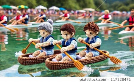 A fierce battle in the knitted boat race 117328471