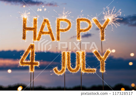 Happy 4 July sparkler fireworks celebrating American Independence day 117328517