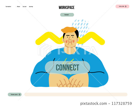 Creative Workspace: Video Conference, modern flat vector concept illustration of person engaging in virtual business meeting Connectivity, collaboration, digital interaction, remote work, productivity Creative Workspace: Video Conference, modern flat vector concept illustration of person engaging in virtual business meeting Connectivity, collaboration, digital interaction, remote work, productivity 117328759