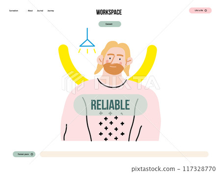 Creative Workspace: Video Conference, modern flat vector concept illustration of person engaging in virtual business meeting Connectivity, collaboration, digital interaction, remote work, productivity Creative Workspace: Video Conference, modern flat vector concept illustration of person engaging in virtual business meeting Connectivity, collaboration, digital interaction, remote work, productivity 117328770