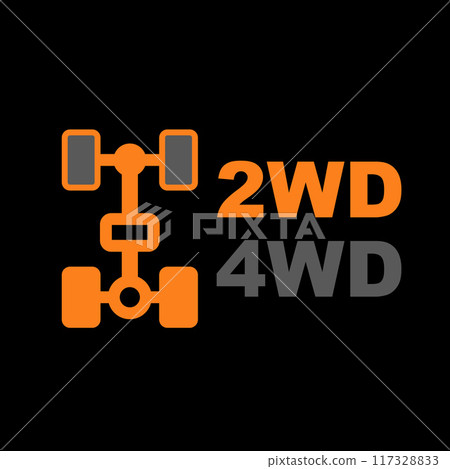2WD and 4WD wheel drive car dashboard light on, four-wheel drive icon animation, awd on indicator, vector 117328833