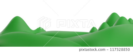 3D green grass playground plastic style vector, realistic hill or meadow landscape, cartoon volume field or lawn land 117328850