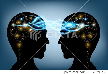 human head with waves and rays of light between human head with waves and rays of light between 117329142