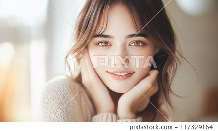 Smiling woman with glowing skin Smiling woman with glowing skin 117329164