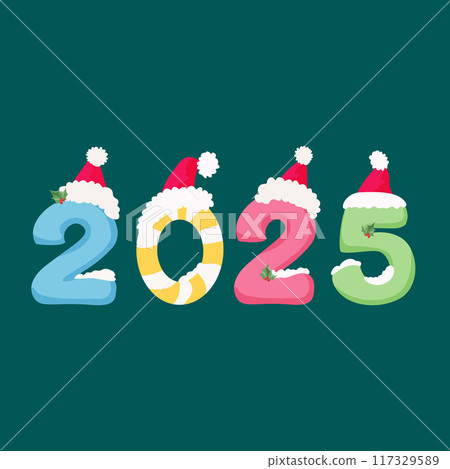 The numbers 2025 on a dark green background. Vector illustration. 117329589
