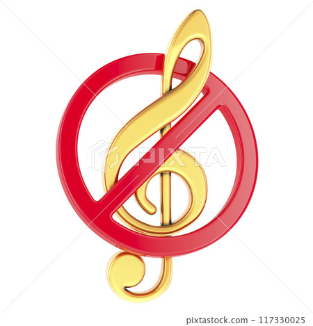 Prohibition sign with treble clef, music note. 3D rendering Prohibition sign with treble clef, music note. 3D rendering 117330025