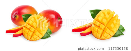 Mango fruit isolated on white background close-up 117330158