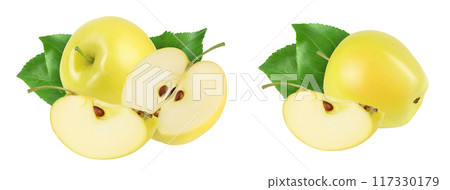 yellow apple isolated on white background with full depth of field 117330179
