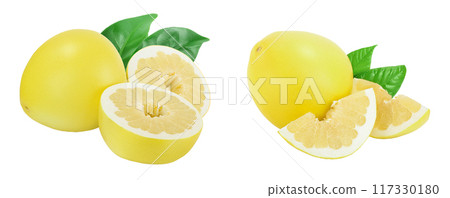 pomelo with half isolated on white background with full depth of field pomelo with half isolated on white background with full depth of field 117330180