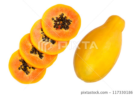 ripe slice papaya isolated on a white background. Top view. Flat lay 117330186