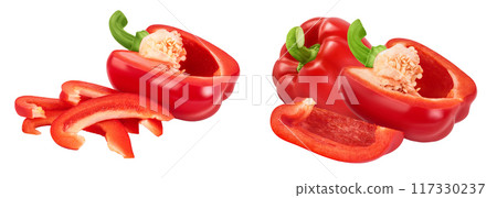 slices of red sweet bell pepper isolated on white background 117330237