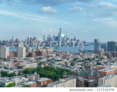 Aerial View of Hoboken and Manhattan Skyline 117330376