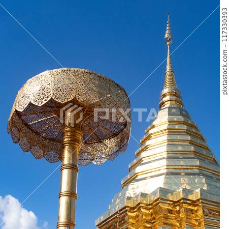 Wat Phra That Doi Suthep on the mountain top in Chiang Mai, Thailand. Wat Phra That Doi Suthep on the mountain top in Chiang Mai, Thailand. 117330393