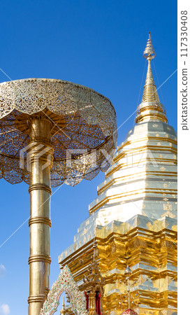 Wat Phra That Doi Suthep on the mountain top in Chiang Mai, Thailand. 117330408