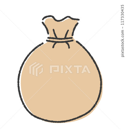 A plain brown bag tied with a string - Hand-drawn simple and stylish image material of a hemp bag, leather bag, or drawstring bag A plain brown bag tied with a string - Hand-drawn simple and stylish image material of a hemp bag, leather bag, or drawstring bag 117330435