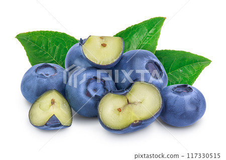 fresh blueberry and slices isolated on white background closeup with full depth of field fresh blueberry and slices isolated on white background closeup with full depth of field 117330515