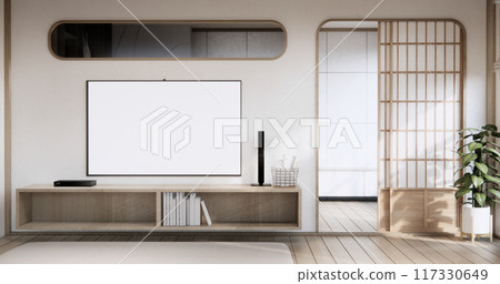 Wall shelf design on living room wooden contemporary style. 117330649