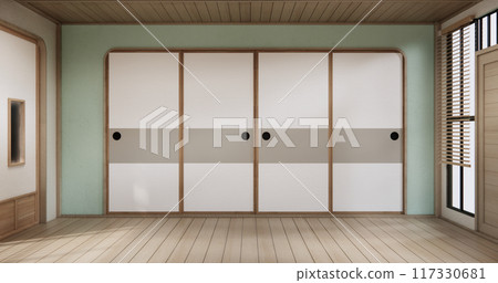 Empty - Clean green modern room japanese style. Empty - Clean green modern room japanese style. 117330681