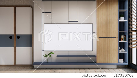 Wall shelf design on living room wooden contemporary style. 117330705