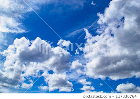 Magnificent cumulus clouds high in blue sky 117330764