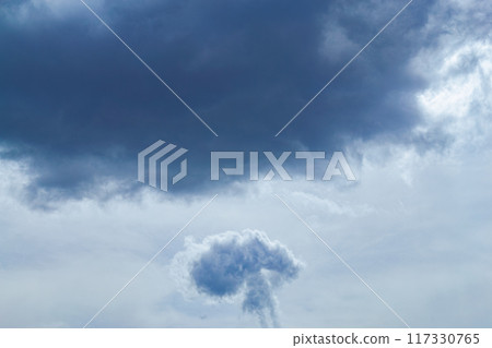 Mushroom-shaped cloud in the sky under a cloud Mushroom-shaped cloud in the sky under a cloud 117330765