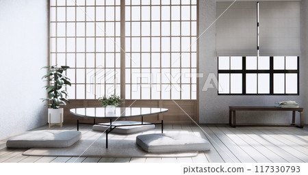 japan low table and pillow in modern living room colorful style. japan low table and pillow in modern living room colorful style. 117330793