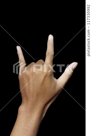 hand gesture isolated on black background 117330992