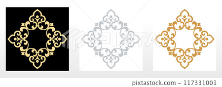 Set of decorative frames Elegant vector element for design in Eastern style, place for text. Floral black, golden and gray borders. Lace illustration for invitations and greeting cards Set of decorative frames Elegant vector element for design in Eastern style, place for text. Floral black, golden and gray borders. Lace illustration for invitations and greeting cards 117331001