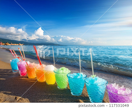 Shaved ice lined up on the beach 117331049