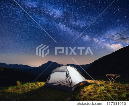 The Milky Way and starry sky seen at the campsite 117331050