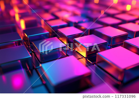 3d square texture blockled perspective shiny abstract gradient blue-purple button by generative ai 117331096