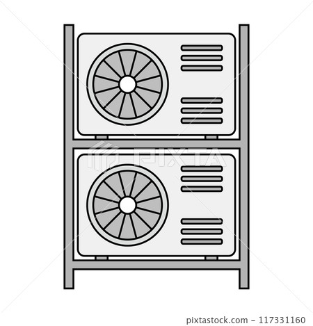Outdoor unit placed on two levels, outdoor unit and stand. Vector. 117331160