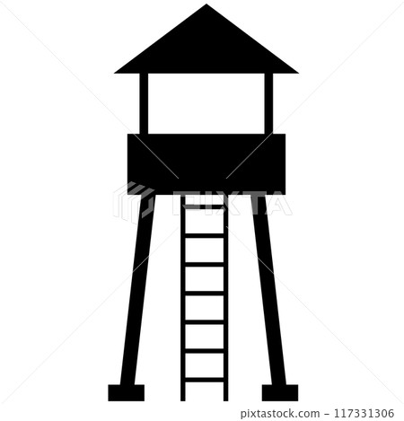 Watchtower icon. Guard tower sign. Observation tower for the protection of the territory symbol. flat style. Watchtower icon. Guard tower sign. Observation tower for the protection of the territory symbol. flat style. 117331306