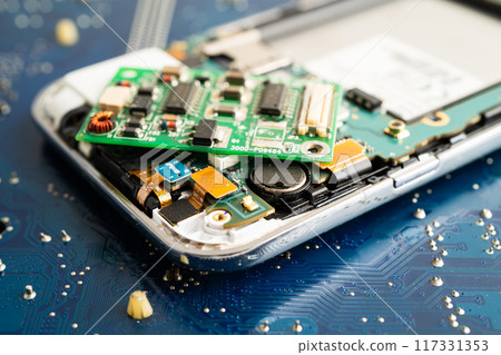 Repairing and upgrade circuit mainboard of notebook, electronic, computer hardware and technology concept. 117331353