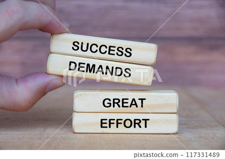 Success Demands Great Effort text on wooden blocks. Inspirational concept Success Demands Great Effort text on wooden blocks. Inspirational concept 117331489