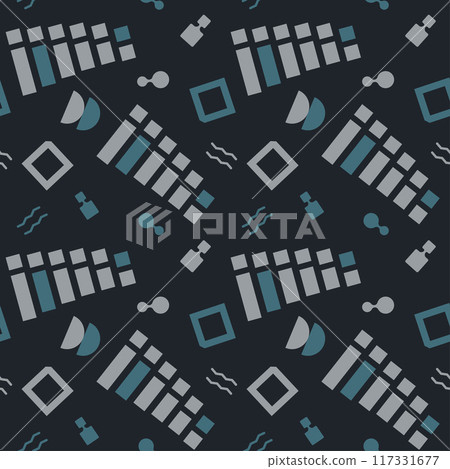 Seamless pattern with geometric shapes. Abstract drawing in the form of rectangles, squares, semicircles. Vector illustration. Seamless pattern with geometric shapes. Abstract drawing in the form of rectangles, squares, semicircles. Vector illustration. 117331677