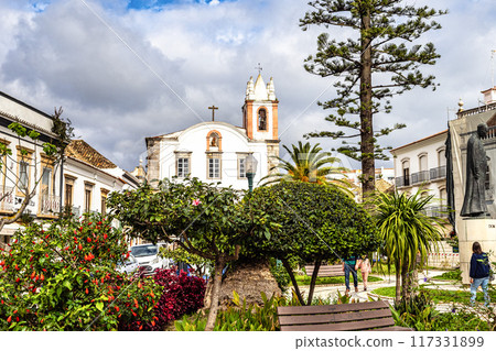 View of the Nossa Senhora da Ajuda church in Tavira, Algarve, Portugal 117331899