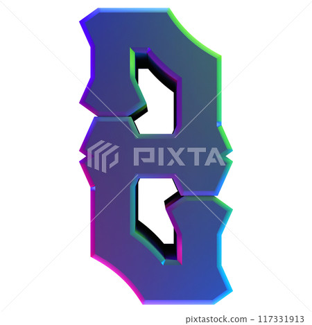 3D rendered illustration. Individual decorative letter. Custom art font. 3D rendered illustration. Individual decorative letter. Custom art font. 117331913